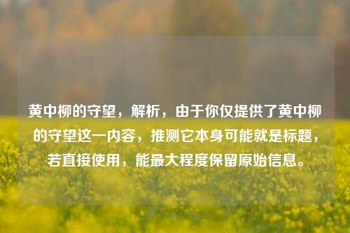 黄中柳的守望,解析,由于你仅提供了黄中柳的守望这一内容,推测它本身可能就是标题,若直接使用,能最大程度保留原始信息。
