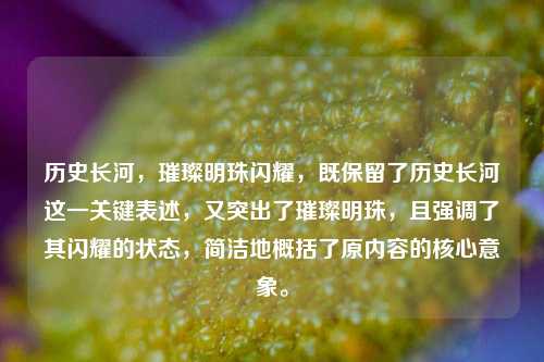 历史长河，璀璨明珠闪耀，既保留了历史长河这一关键表述，又突出了璀璨明珠，且强调了其闪耀的状态，简洁地概括了原内容的核心意象。