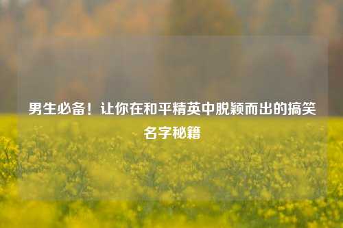 男生必备!让你在和平精英中脱颖而出的搞笑名字秘籍