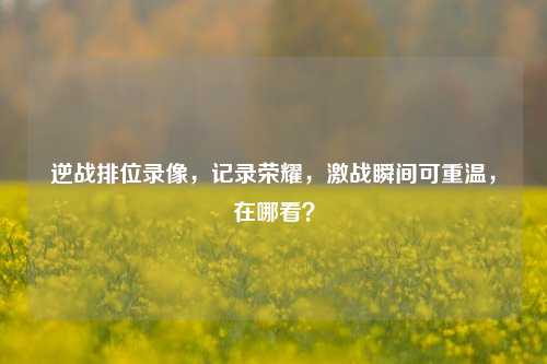 逆战排位录像,记录荣耀,激战瞬间可重温,在哪看?