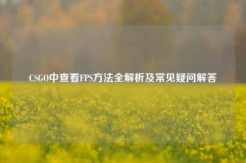 CSGO中查看FPS方法全解析及常见疑问解答