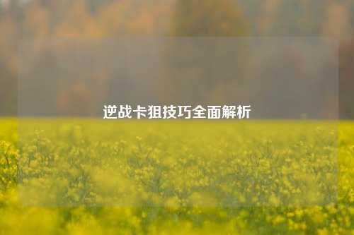 逆战卡狙技巧全面解析
