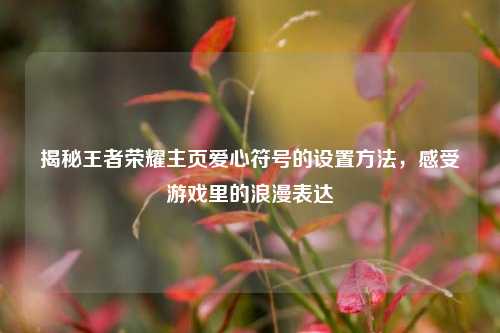 揭秘王者荣耀主页爱心符号的设置方法,感受游戏里的浪漫表达